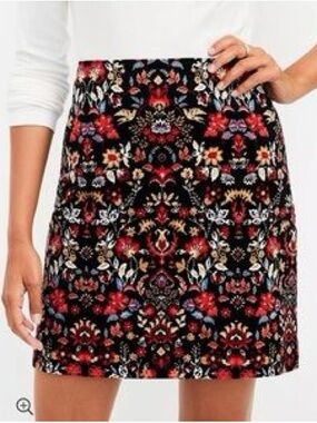 NWT LOFT Black Corduroy Mini Skirt with Red Floral Mosaic Size 8P